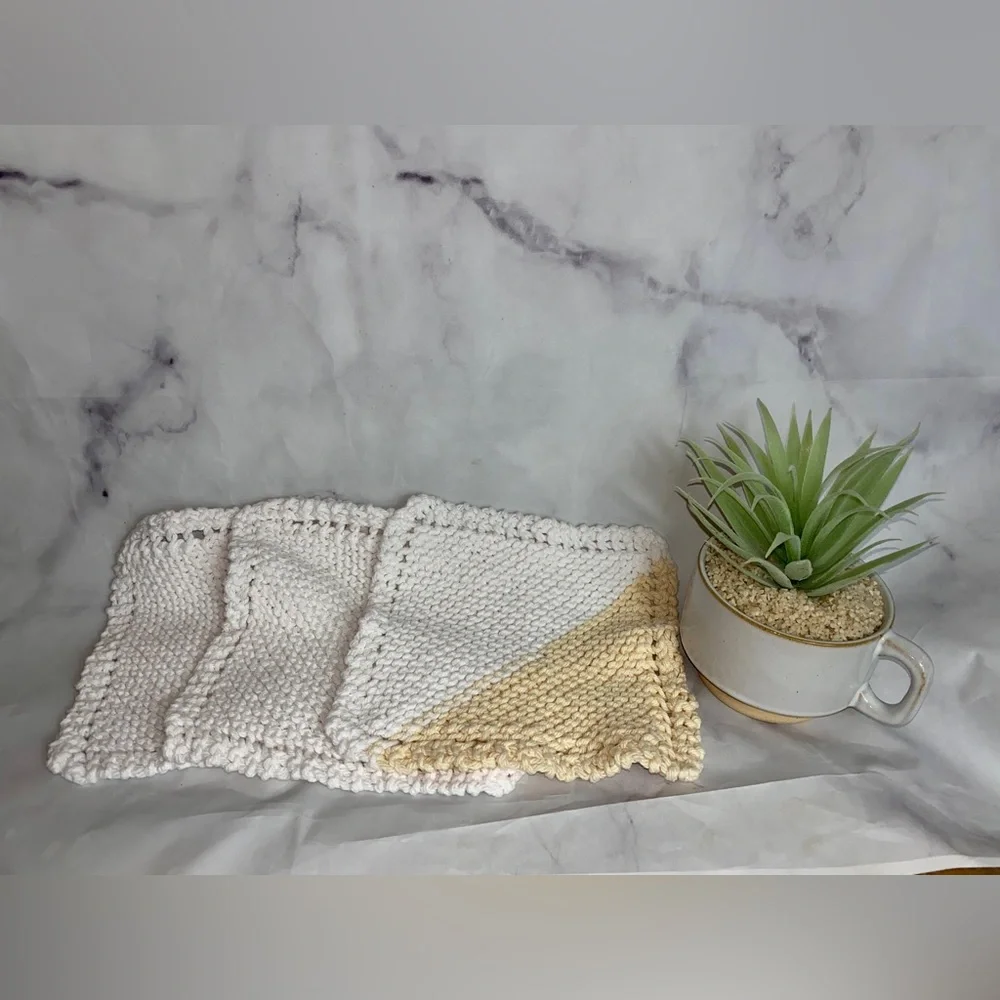 3 Vintage Hand Knit Washcloths Dish Rag ⚡️
